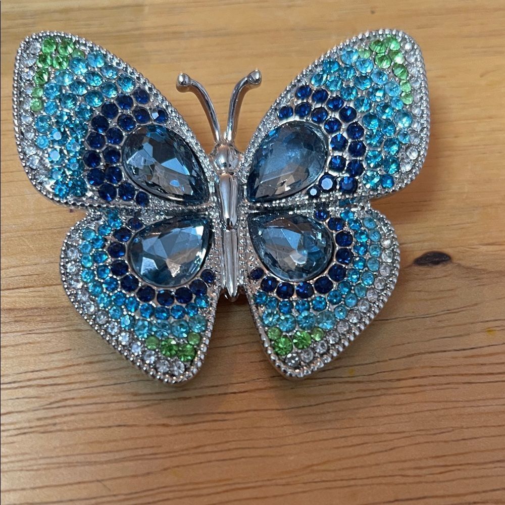 Sparkling Blue and Green Butterfly Brooch